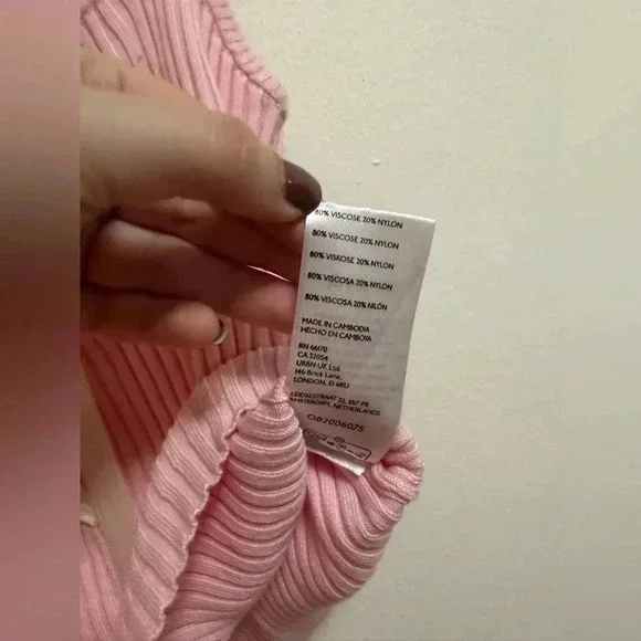 NWT - Urban Outfitters - Kimchi Blue - Pink Baby Doll Bow Ribbed Tank - Size L - Picture 7 of 8